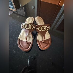 Marc Fisher Brown Sandals with Gold Accents